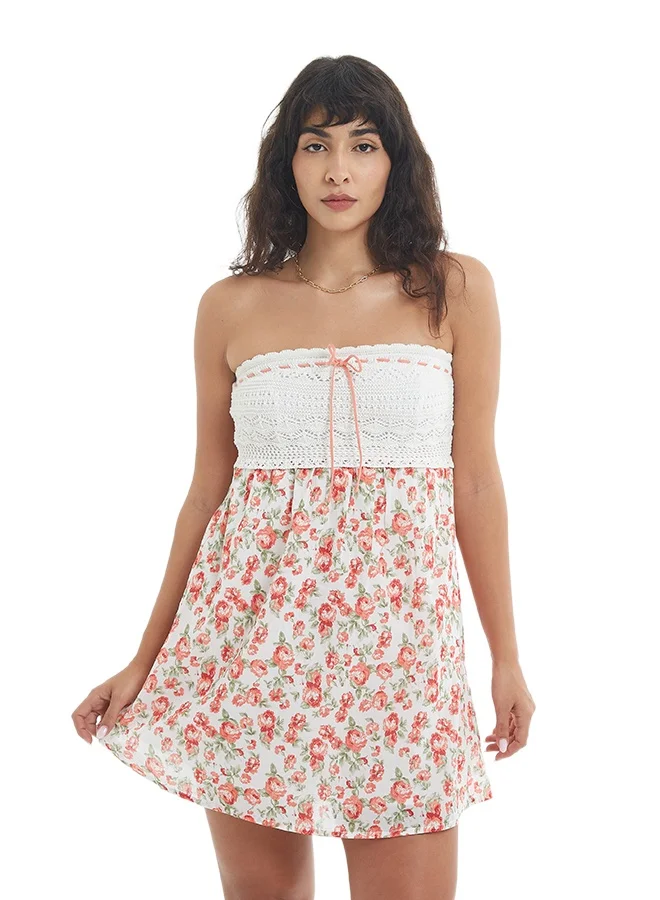 اشاراي Women's Printed Short Dress With Crotchet Yoke Comfortable Material, Breathable Daily Wear, Casual Fashion Outfit, Special Occasion Outfit, Trendy & Chic Apparel